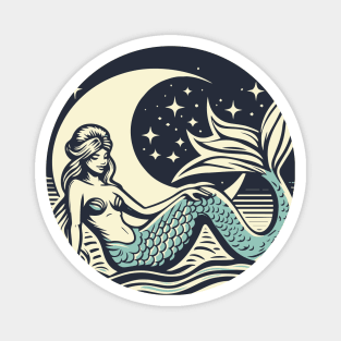 Linocut Mermaid Magnet